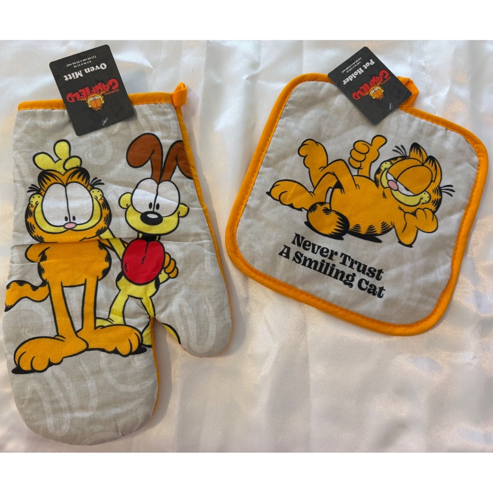 Nickelodeon Garfield Odie Oven Mitt Pot Holder Set Orange Grey Never Trust Cat